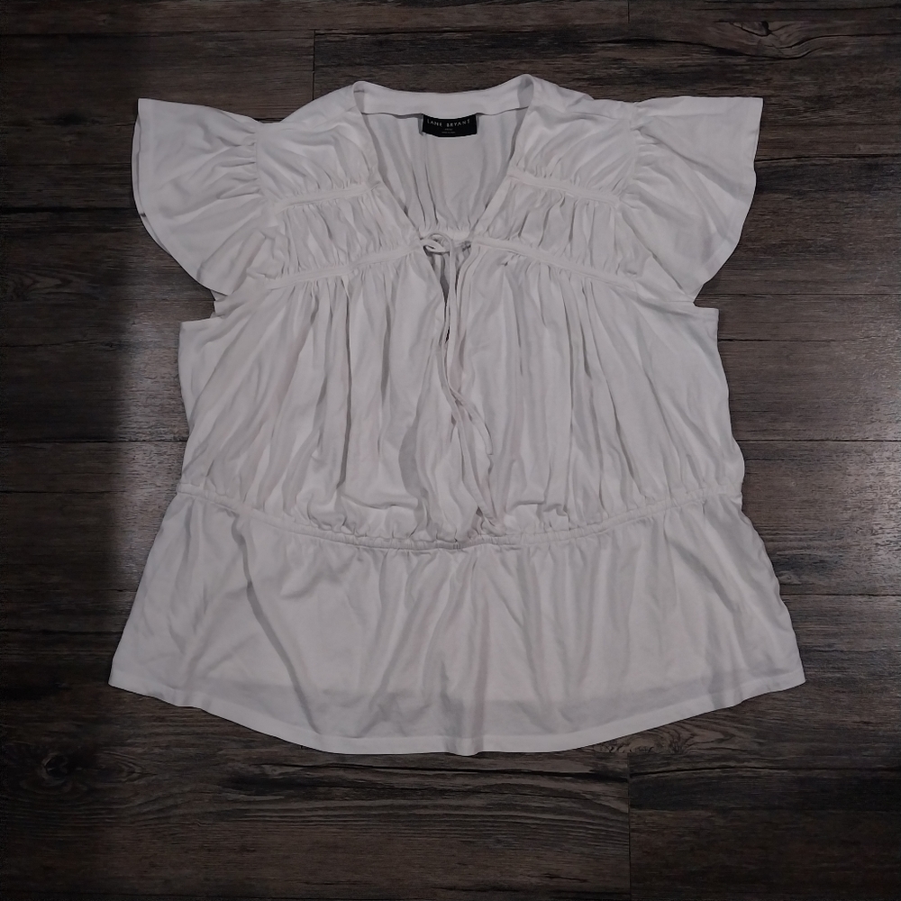 Lane Bryant V Neck Short Sleeve Blouse Size 22/24 Womens White Pullover Top